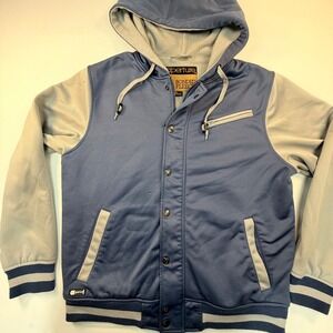 Aperture Men's Large Bonded Fleece Jacket Blue Gray Hooded Varsity Snowboard